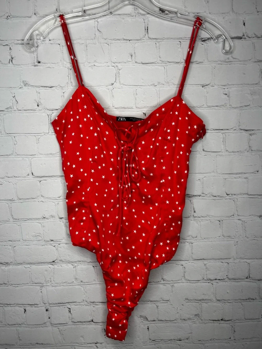 New Zara Satin Effect Stars Bodysuit Red Small NWT - Picture 3 of 8